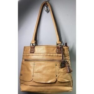 Born Concepts Women Camel Brown Leather Shoulder Strap Purse Hobo Bag 11.5x14x5"